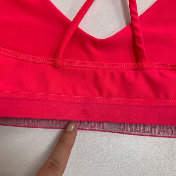 Under Armour Strappy Sports Bra Womens S Small Neon Pink Logo Band Unpadded - Picture 12 of 14